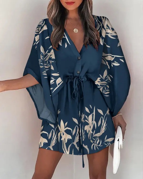 V Neck Tie Casual Resort Dress