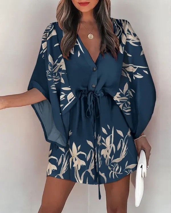 V Neck Tie Casual Resort Dress