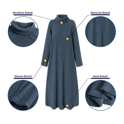 Plush Casual Solid Color Turtleneck Dress