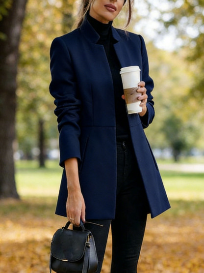 Women Houndstooth Long Sleeve Blazer Warm Office Neck Jacket With Pockets Open Front Cardigans