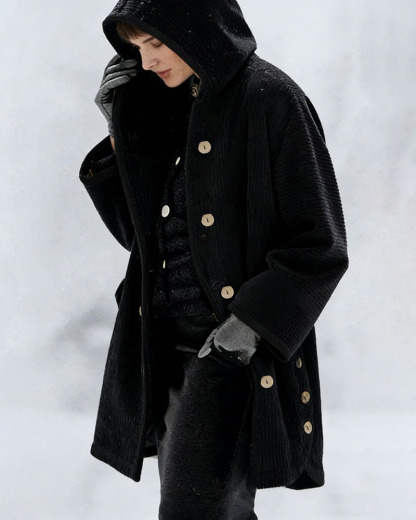 Women's Autumn Winter Short Sleeve Hooded Loose Corduroy Coat - Casual Versatile (Burgundy/Black/White/Green/Light Brown/Gray/Navy Blue)