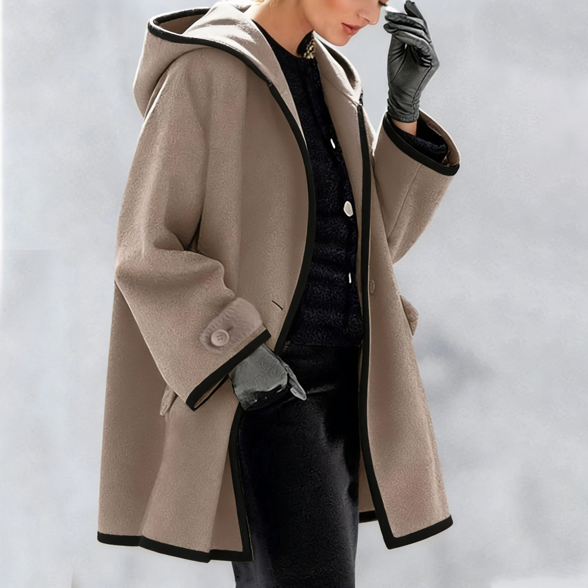 Fashion Hooded Solid Color Coat