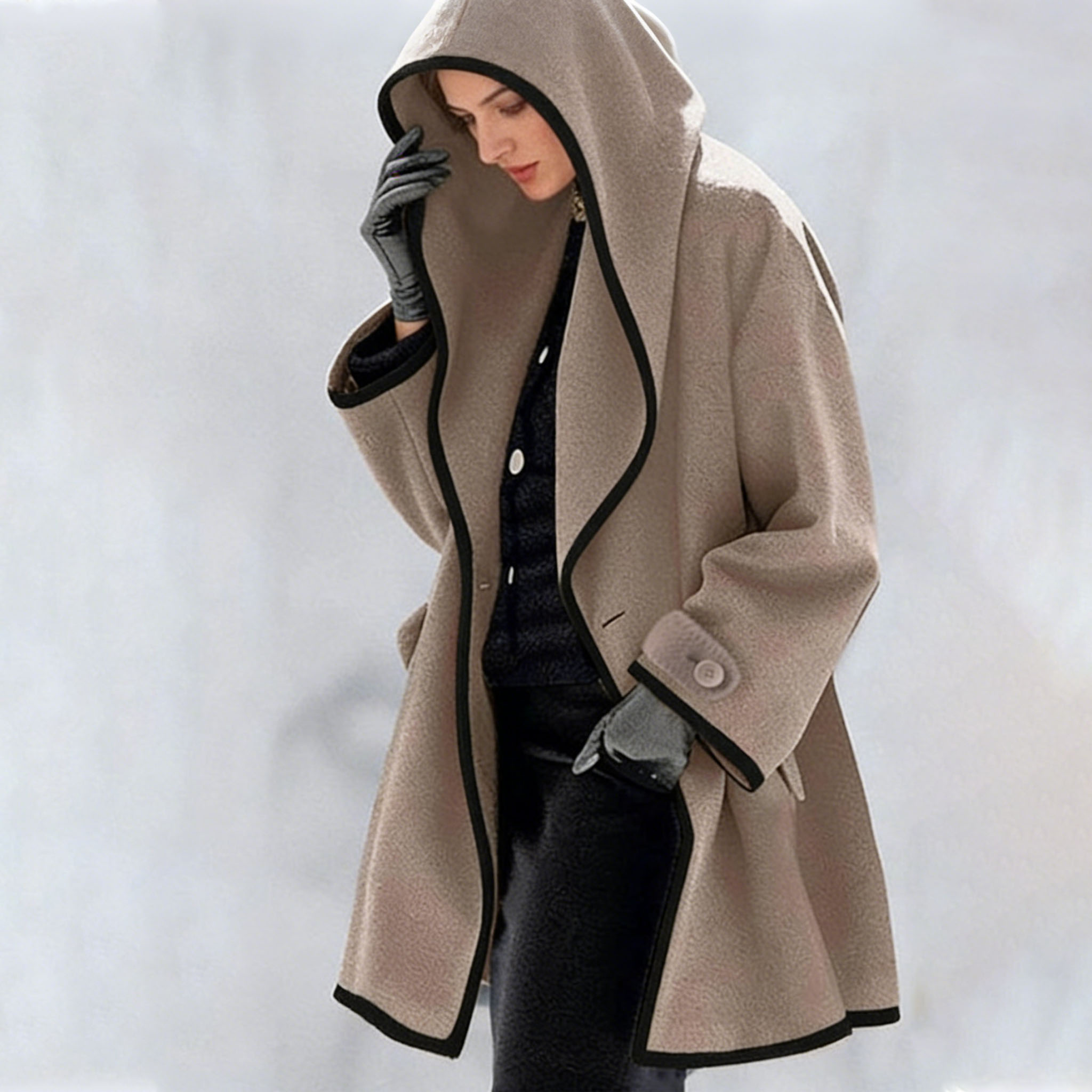 Fashion Hooded Solid Color Coat