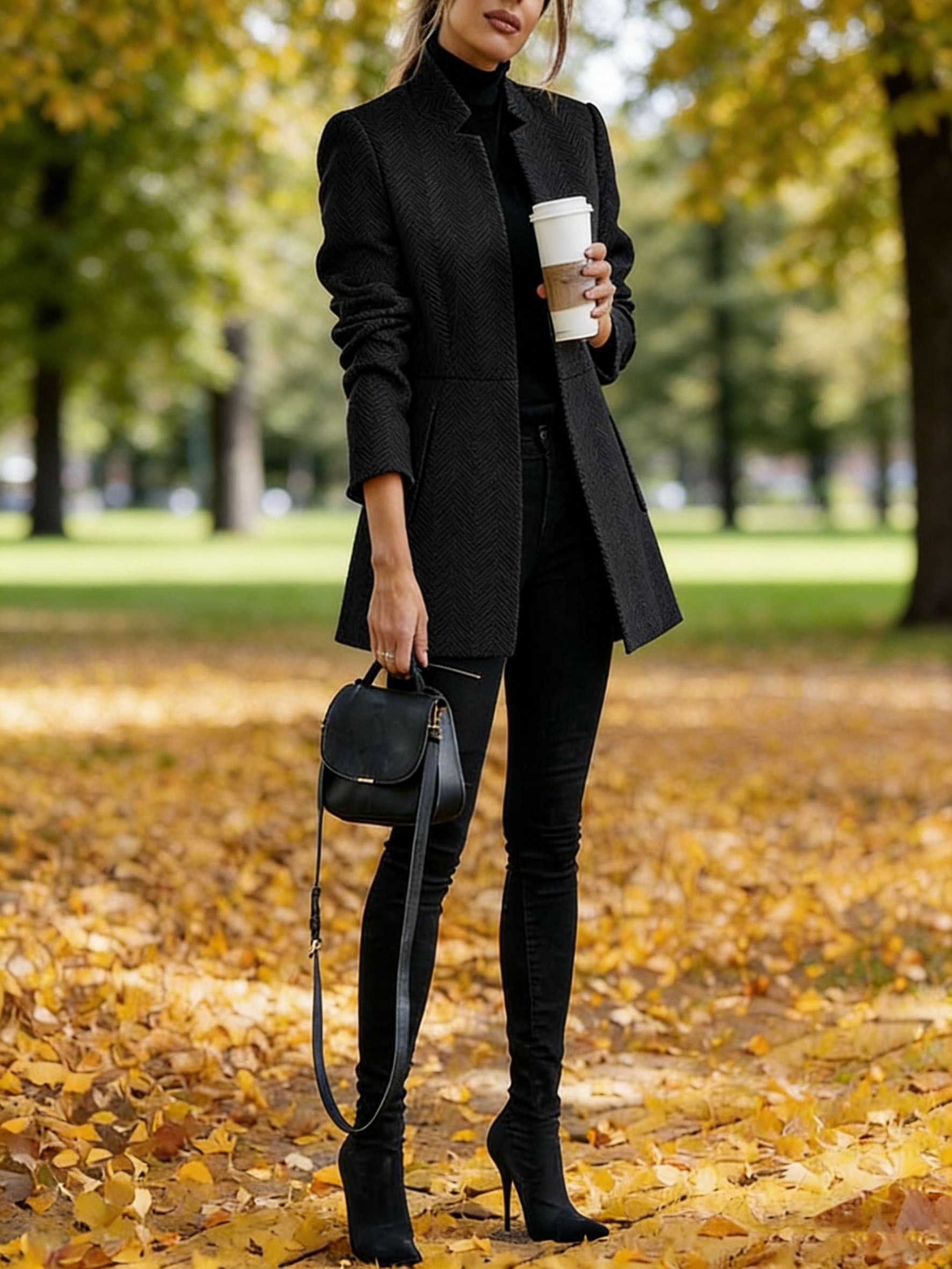 Women Houndstooth Long Sleeve Blazer Warm Office Neck Jacket With Pockets Open Front Cardigans