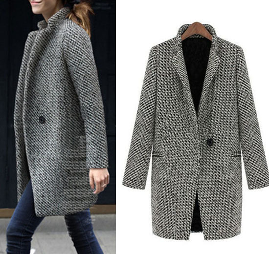 Women's Houndstooth Coat Slim Fit Coat