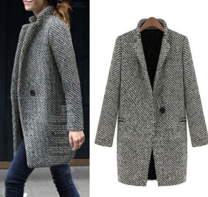 Women's Houndstooth Coat Slim Fit Coat