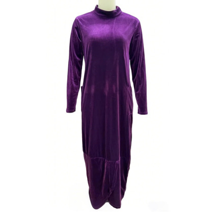 Women's Velvet Turtleneck Long Sleeve Maxi Dress - Soft Loose Fit with Side Pockets Elegant Floor-Length Dress for Casual & Evening Wear