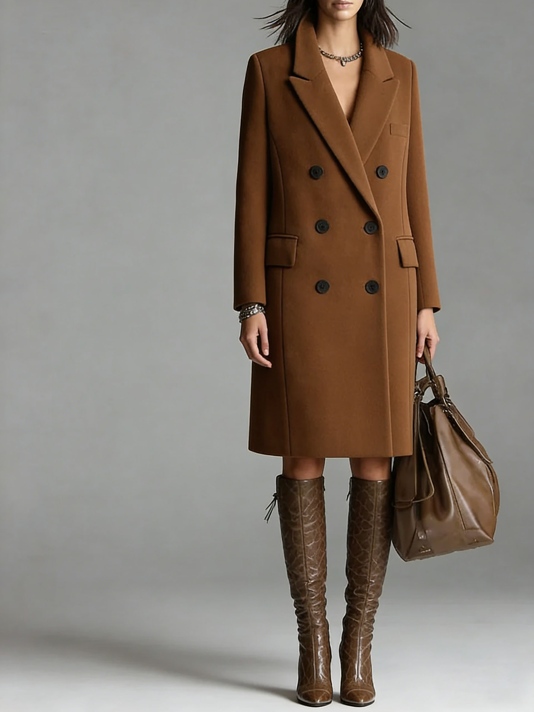 Women's Double Breasted Coat Mid-Length Trench Coat Winter Fashion Outerwear