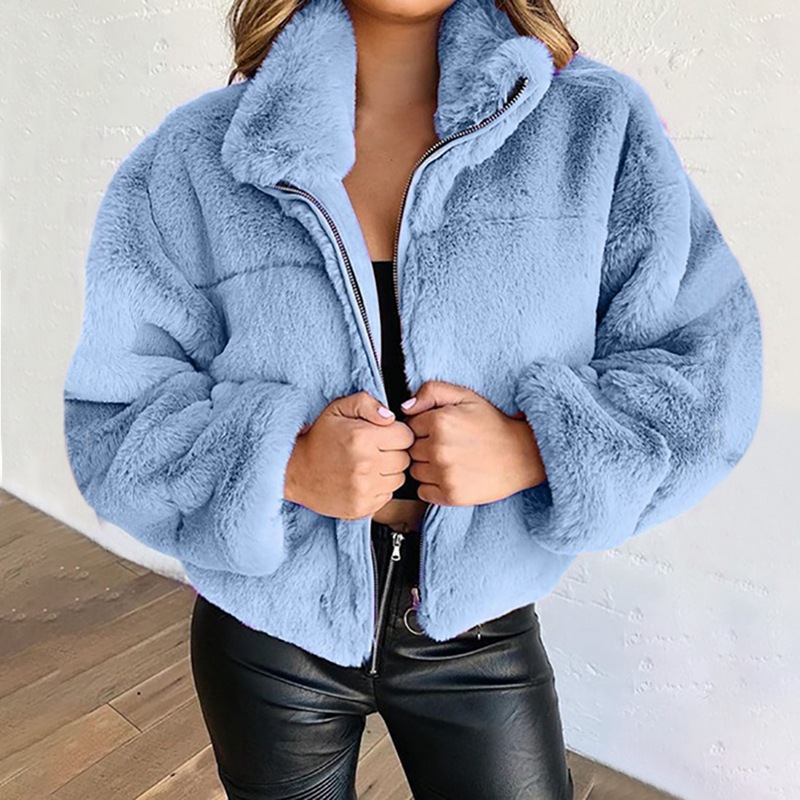 Faux Fur Zip Cardigan Warm Plush Jacket