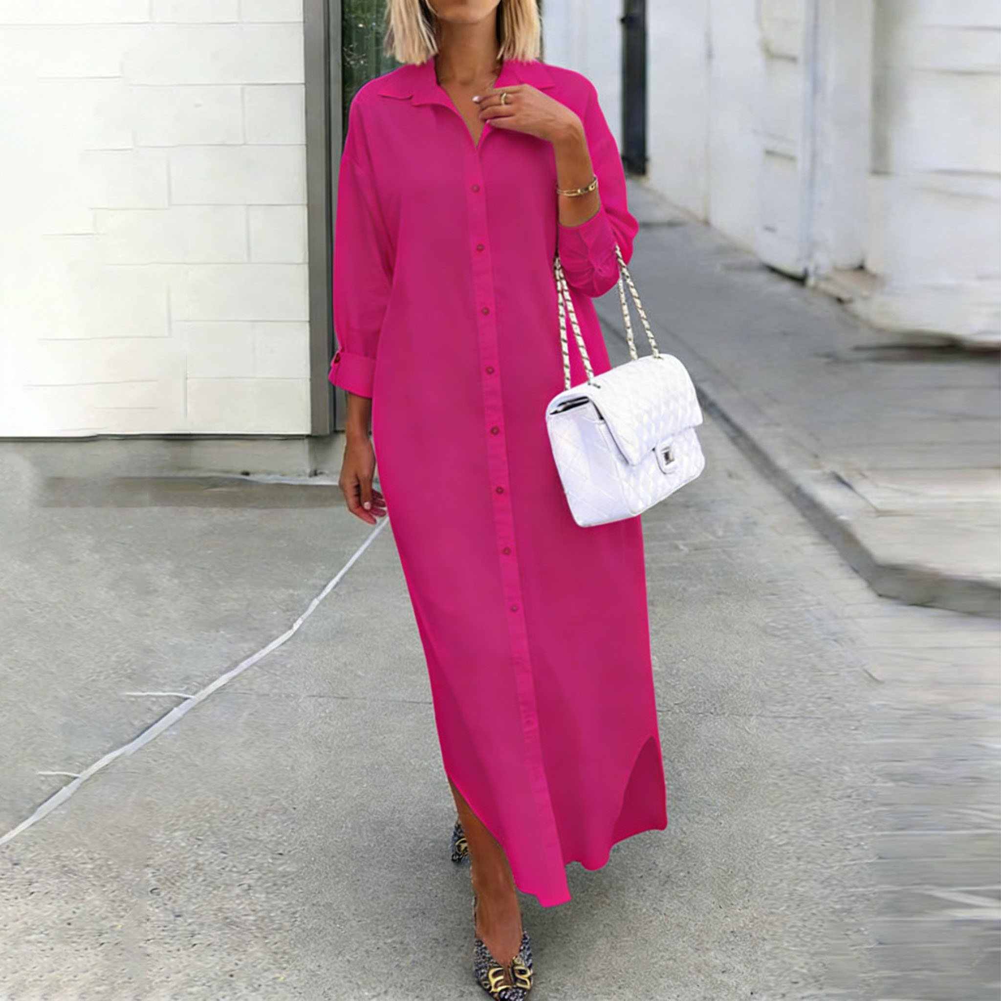 Fashion Casual Solid Color Long Shirt Dress