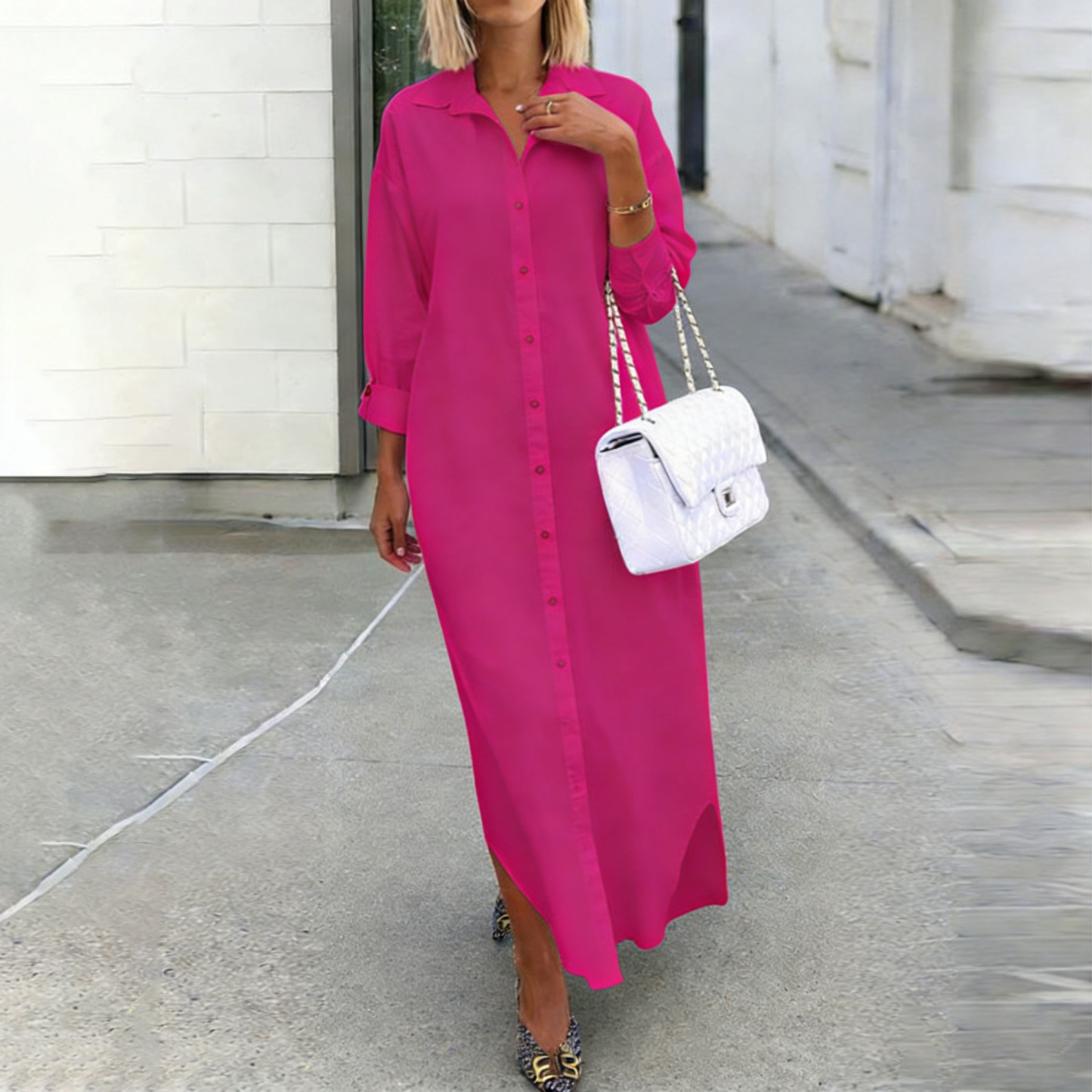 Fashion Casual Solid Color Long Shirt Dress