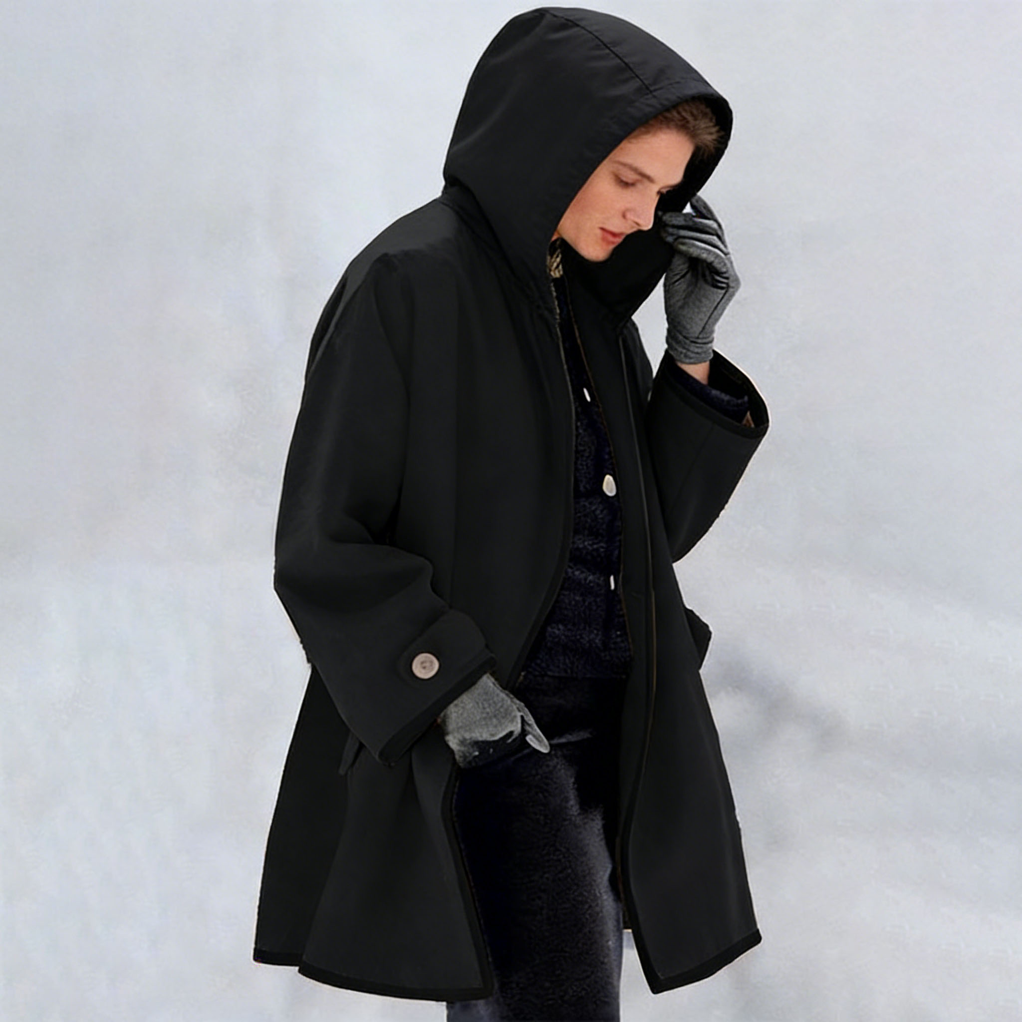 Fashion Hooded Solid Color Coat