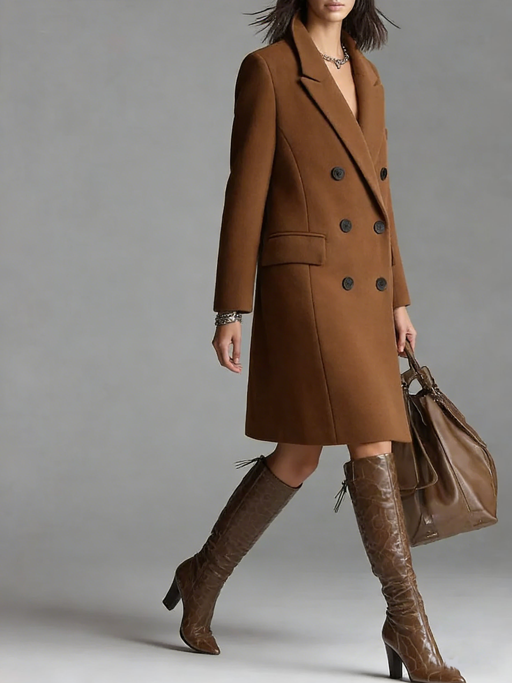 Women's Double Breasted Coat Mid-Length Trench Coat Winter Fashion Outerwear
