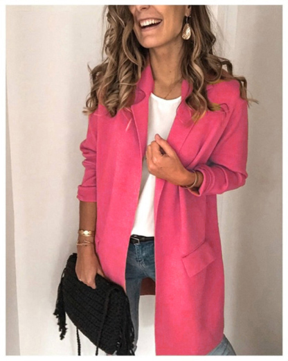 Solid Color Long Sleeve Fake Pocket Design Casual Blazer