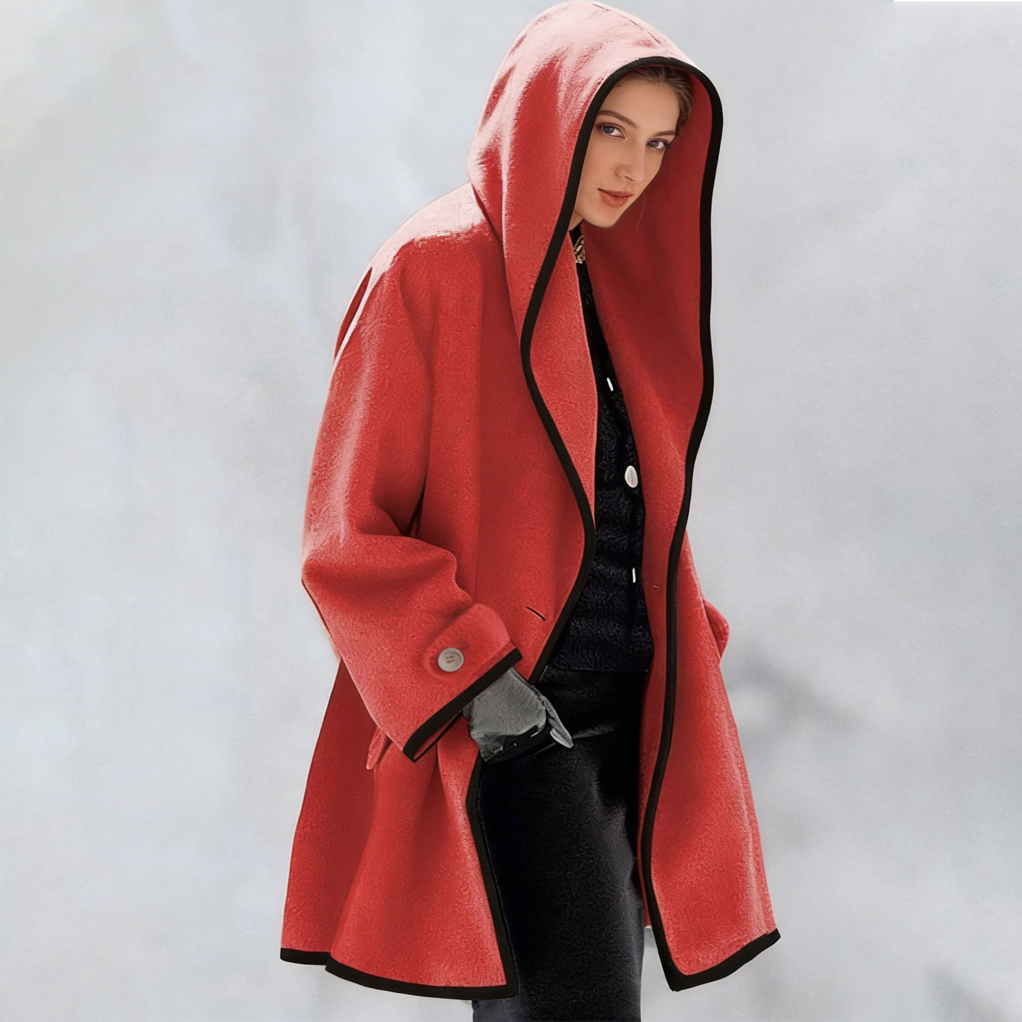 Fashion Hooded Solid Color Coat