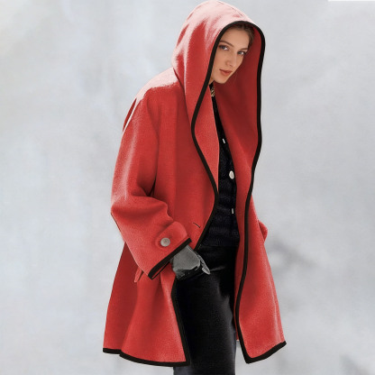 Fashion Hooded Solid Color Coat