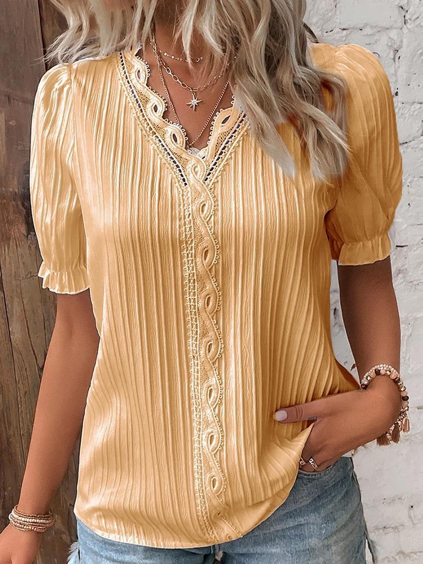 Summer Vacation Fashion Hollow Short Sleeve Women's Shirt