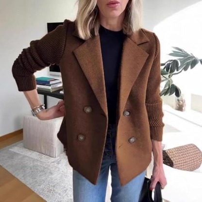 Women's Fashionable and Elegant Knitted Sleeve Patchwork Blazer