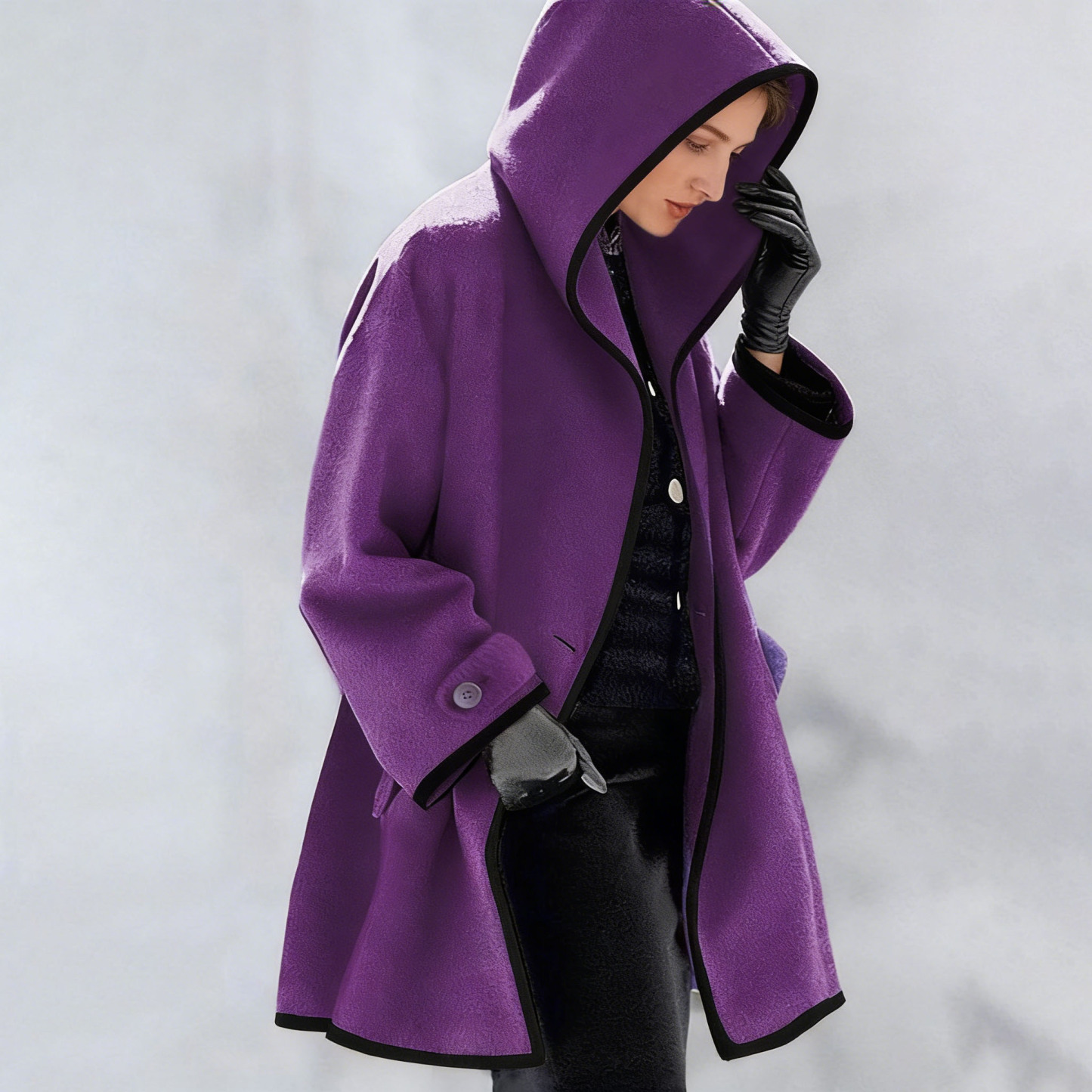 Fashion Hooded Solid Color Coat