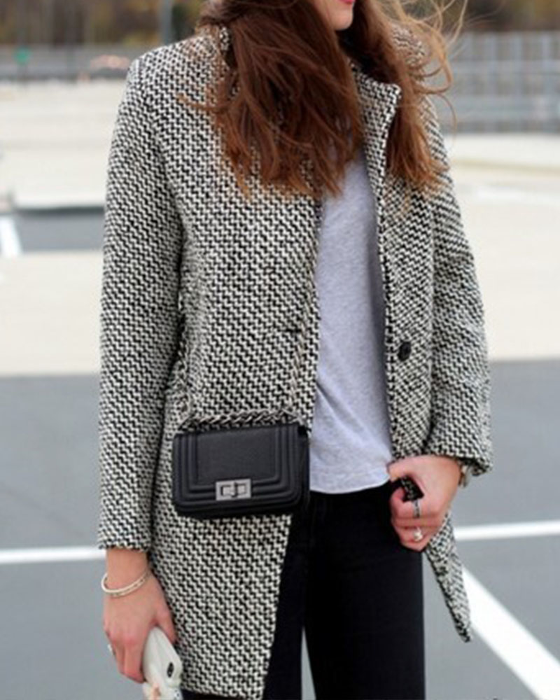 Women's Houndstooth Coat Slim Fit Coat