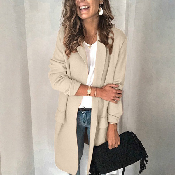 Solid Color Long Sleeve Fake Pocket Design Casual Blazer