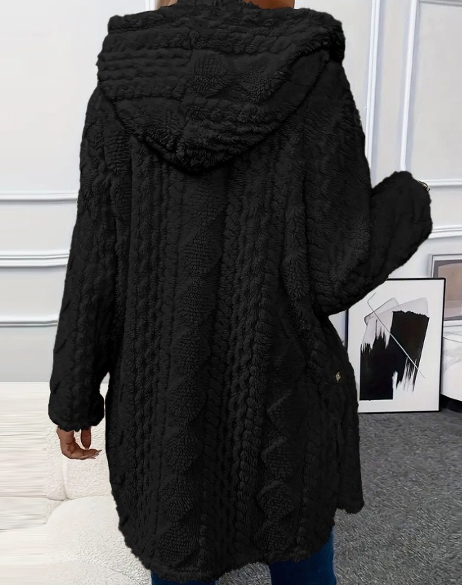 Women's Polyester Faux Fur Hooded Coat - Quilted Warm Winter Jacket, Casual Elegant Outerwear with Metal Buttons (Multiple Colors)