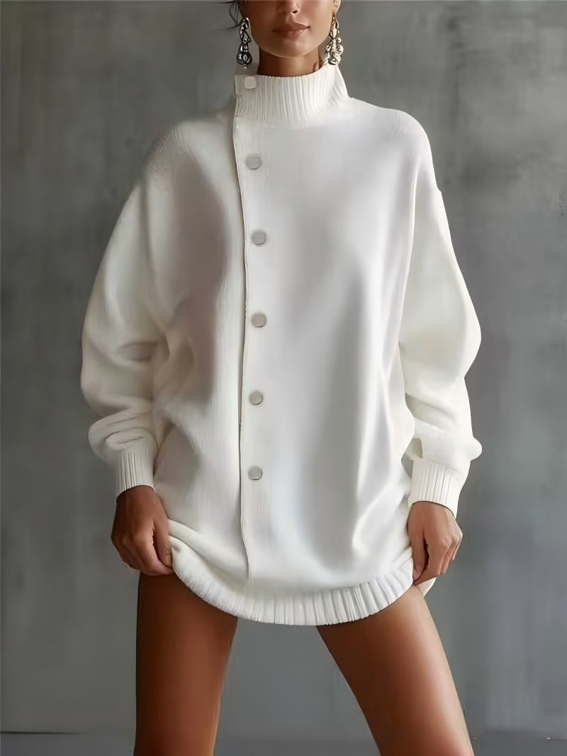 Women's Autumn Winter New Turtleneck Sweater Cardigan Coat - Fashion Youthful Loose Fit Knit Outerwear (Available in White/Black/Burgundy)