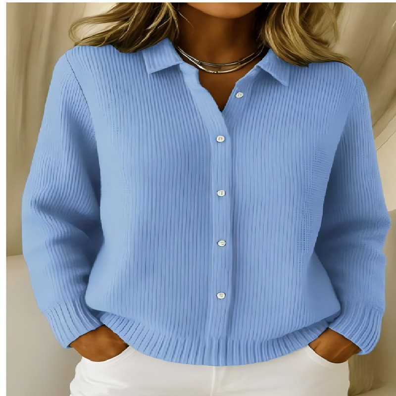 Women's Autumn Winter New Casual Button Long-Sleeve Collared Cardigan Sweater Coat (Available in Sky Blue/Navy Blue/Pink/Burgundy/Royal Blue)