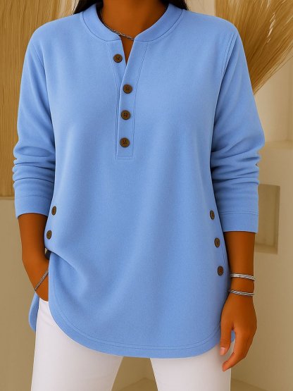 Women's Long Sleeve Henley Tunic Top - Button Detail Loose Fit Versatile Casual Blouse (Multiple Colors)