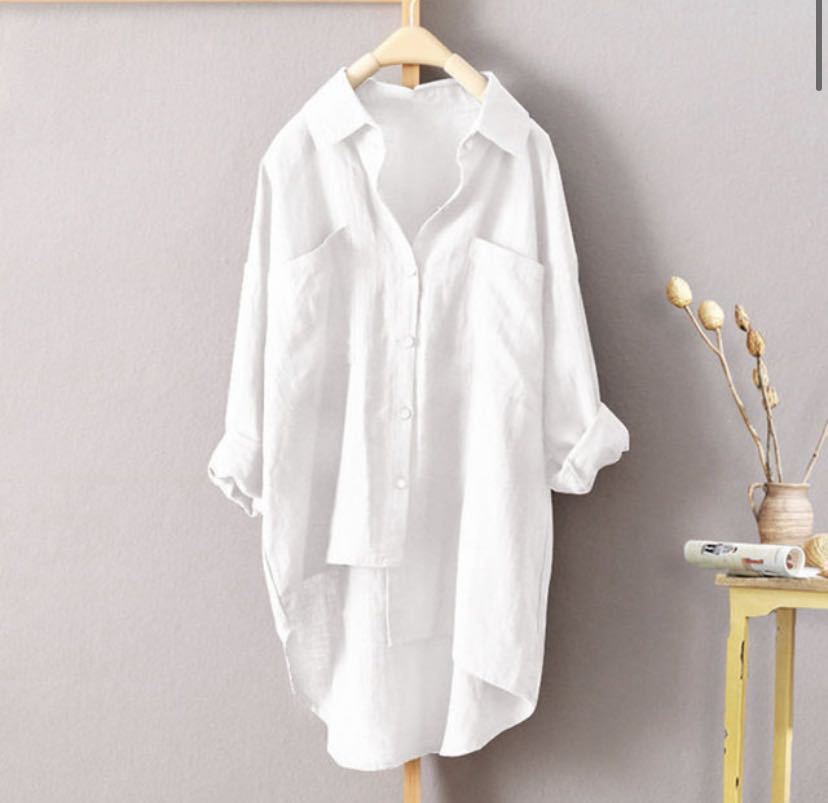 Women's Linen-Cotton Oversized Tunic Shirt - Loose Fit Long Sleeve Button-Down Blouse (Multi-Color Options)
