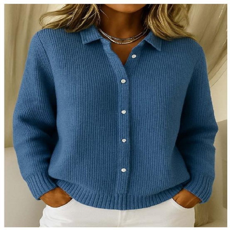 Women's Autumn Winter New Casual Button Long-Sleeve Collared Cardigan Sweater Coat (Available in Sky Blue/Navy Blue/Pink/Burgundy/Royal Blue)
