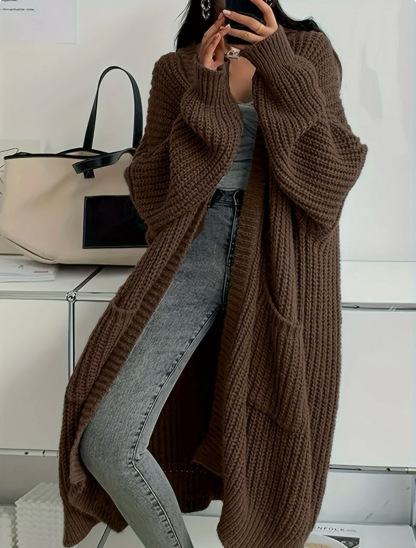 Women's New Long Slouchy Knit Cardigan Coat Autumn Winter Solid Color Loose Versatile Long Sleeve Outerwear