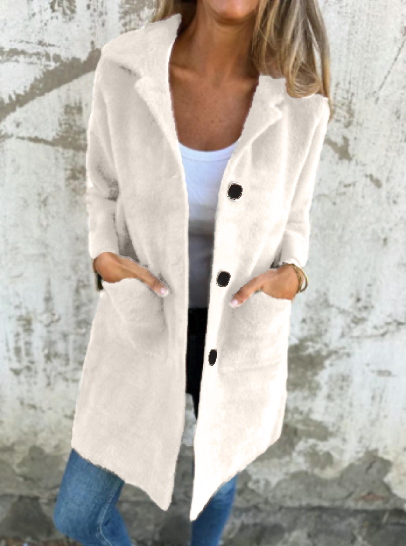 Women's Solid Color Lapel Pocket Cardigan - Single-Breasted Mid-Length Coat (Available in Blue, Camel, Apricot, Coffee, Orange, Pink, Black, Gray)