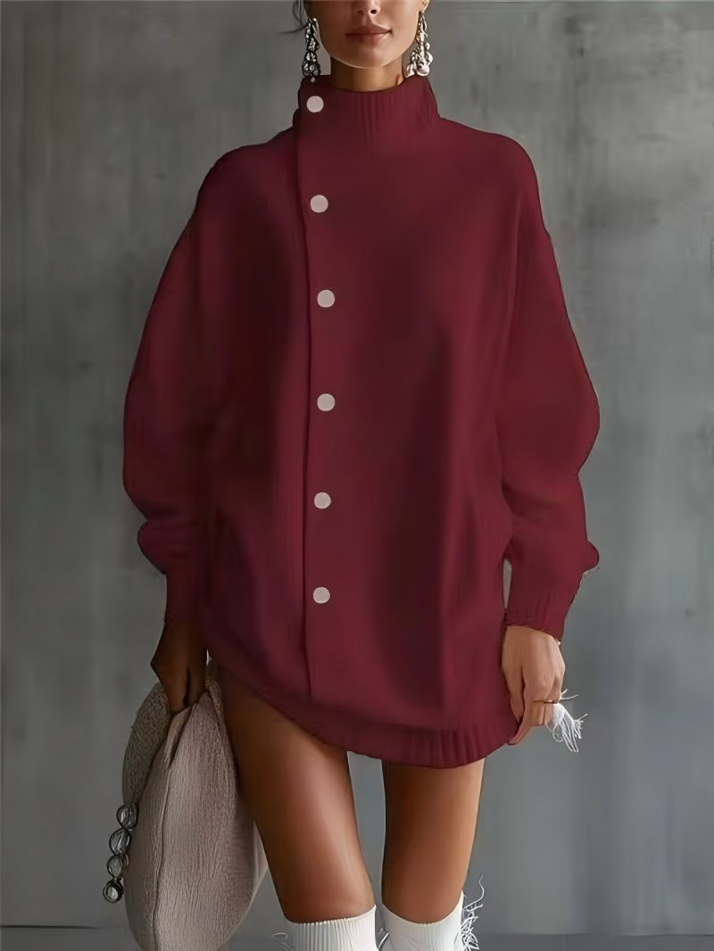 Women's Autumn Winter New Turtleneck Sweater Cardigan Coat - Fashion Youthful Loose Fit Knit Outerwear (Available in White/Black/Burgundy)