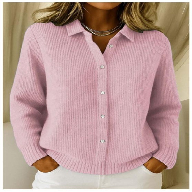 Women's Autumn Winter New Casual Button Long-Sleeve Collared Cardigan Sweater Coat (Available in Sky Blue/Navy Blue/Pink/Burgundy/Royal Blue)