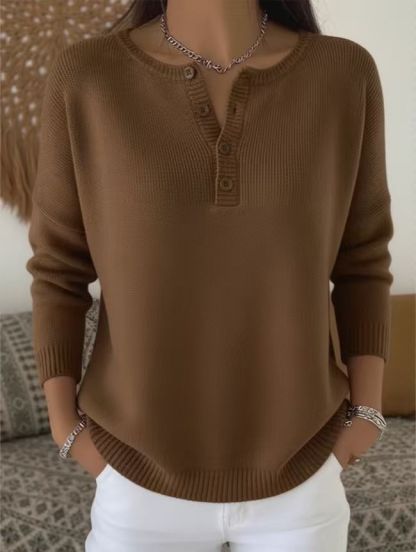 Women's 2025 New Style Knit Sweater Button V-Neck Coat - Autumn Winter Solid Color Loose Casual Fashion Women's Top (Available in Pink/Burgundy/Dark Brown/Khaki/Black/White/Army Green)