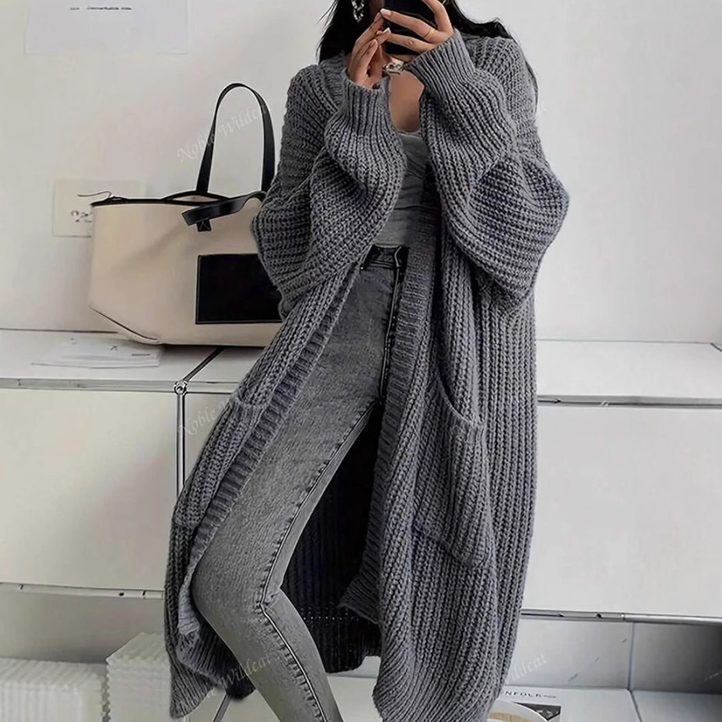Women's New Long Slouchy Knit Cardigan Coat Autumn Winter Solid Color Loose Versatile Long Sleeve Outerwear