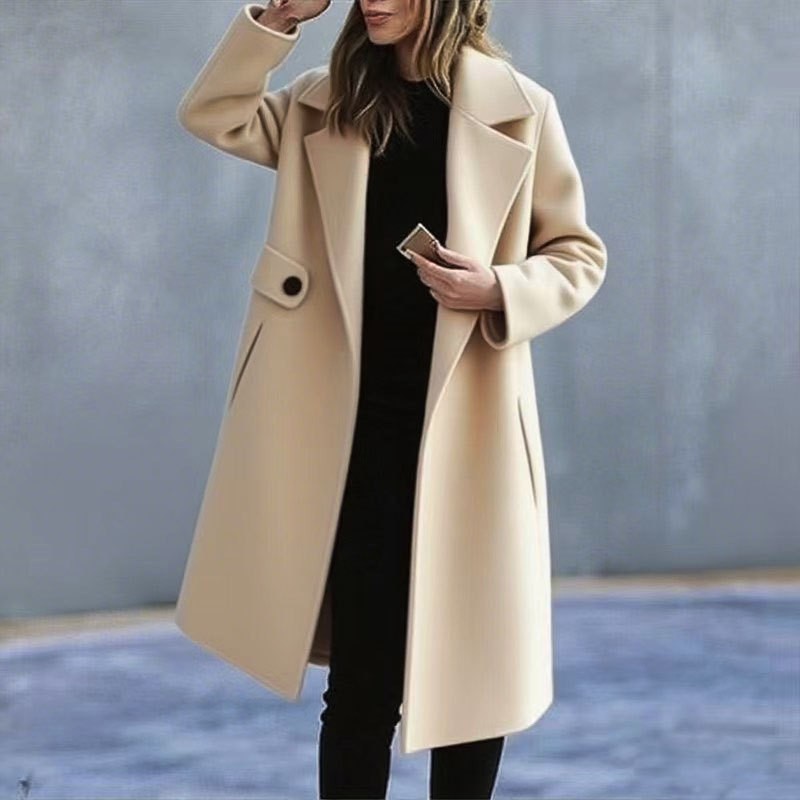 2026 New European & American Style Women's Solid Color Plus Size Wool Blend Coat Autumn Winter Outerwear (Red/Caramel/Camel/Black/Pink/Light Purple)