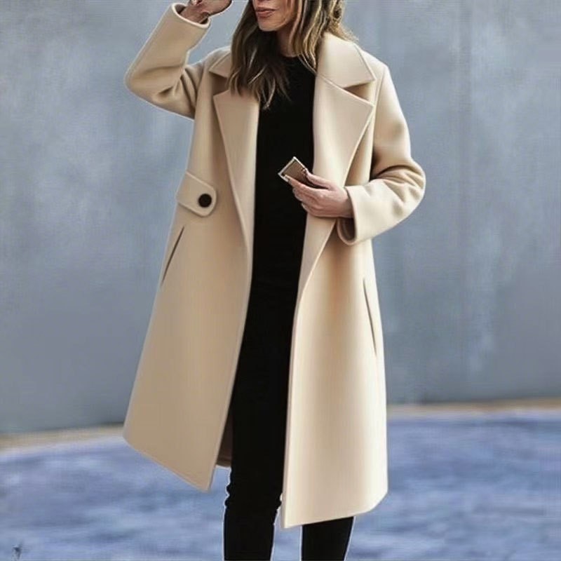 2026 New European & American Style Women's Solid Color Plus Size Wool Blend Coat Autumn Winter Outerwear (Red/Caramel/Camel/Black/Pink/Light Purple)