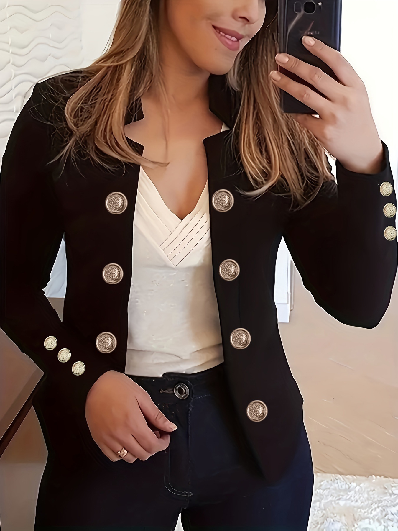 Women's Fashionable Double-Button Cardigan with Cuff Buttons