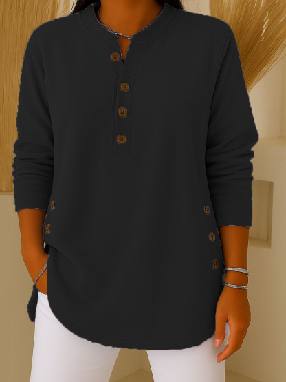 Women's Long Sleeve Henley Tunic Top - Button Detail Loose Fit Versatile Casual Blouse (Multiple Colors)