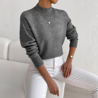 Women's Soft Mock Neck Long Sleeve Relaxed-Fit Knit Sweater - Multi-Color Daily Casual Top