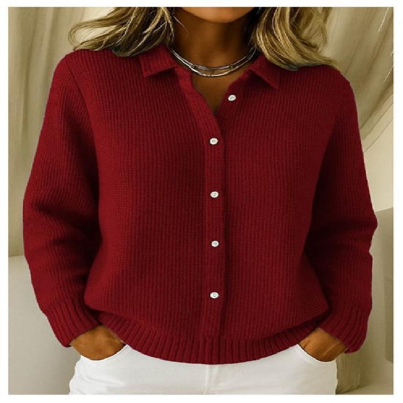 Women's Autumn Winter New Casual Button Long-Sleeve Collared Cardigan Sweater Coat (Available in Sky Blue/Navy Blue/Pink/Burgundy/Royal Blue)