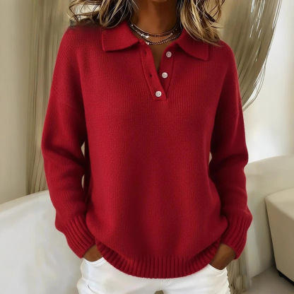 2025 Autumn Winter New Women's Loose Slouchy Soft Polo Collar Long Sleeve Button Sweater