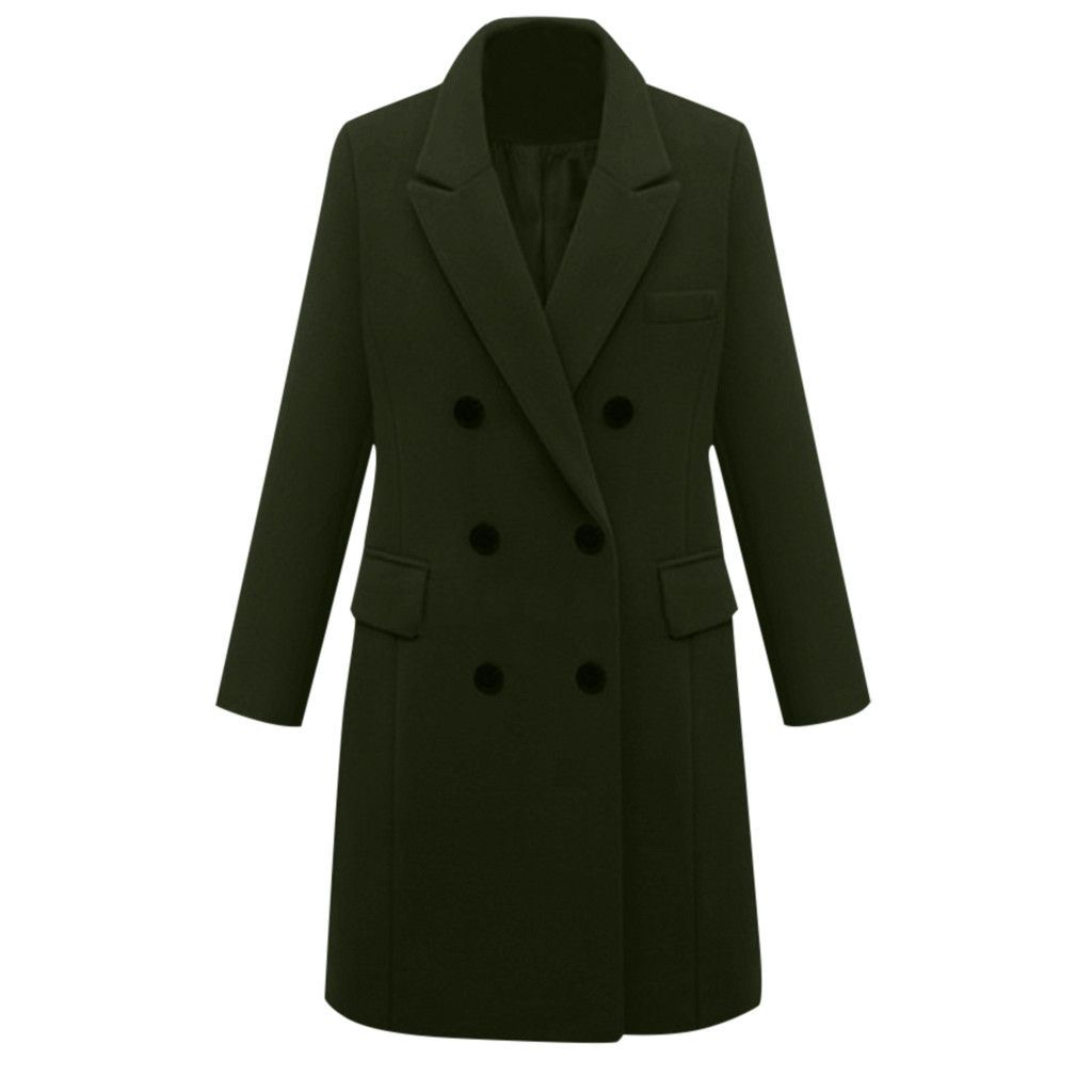 Women's Double Breasted Coat Mid-Length Trench Coat Winter Fashion Outerwear