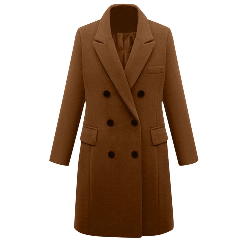 Women's Double Breasted Coat Mid-Length Trench Coat Winter Fashion Outerwear