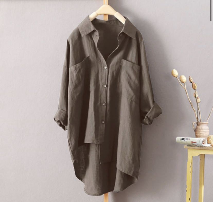 Women's Linen-Cotton Oversized Tunic Shirt - Loose Fit Long Sleeve Button-Down Blouse (Multi-Color Options)