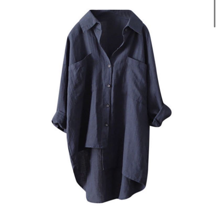 Women's Linen-Cotton Oversized Tunic Shirt - Loose Fit Long Sleeve Button-Down Blouse (Multi-Color Options)