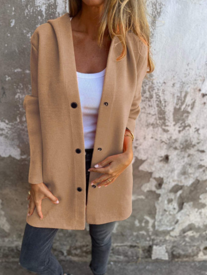 Women's Fashion Long Sleeve Solid Color Coat - Stylish Casual Outerwear (Available in Light Gray, Green, Orange, Black, Red, Deep Pink, Chocolate, Dark Blue, Brown, Peacock Green)