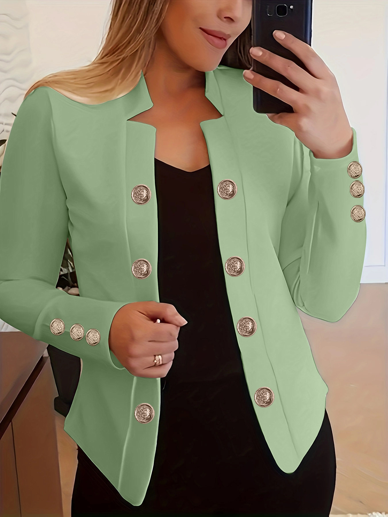 Women's Fashionable Double-Button Cardigan with Cuff Buttons